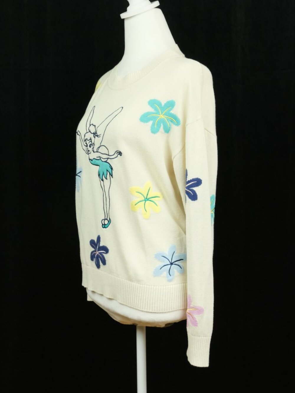Disney Parks Tinker Bell Crewneck Sweater Cotton Cream Size S - Picture 2 of 8